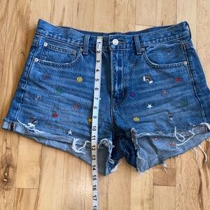 American Eagle Blue Embroidered Jean Shorts